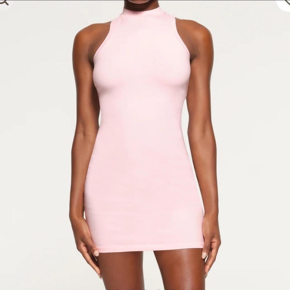 Skims New Vintage Mock Neck Mini Dress pink